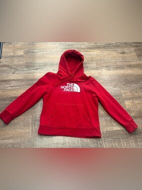 The North Face woman’s large Red Hoodie with White Logo sweatshirt